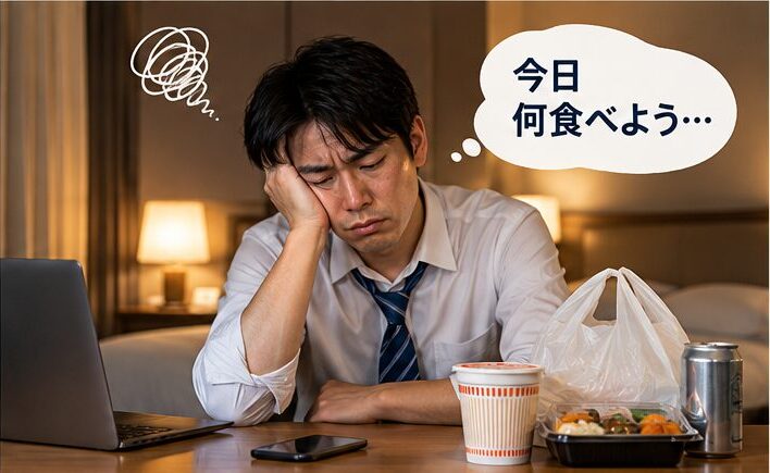出張帰りの食事に悩むビジネスパーソン