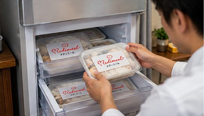 冷凍庫に食事をストックしているイメージ